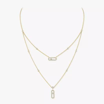 [Plus&Max]2 Rows Rose Gold Diamond Pave_ Necklace Move Uno