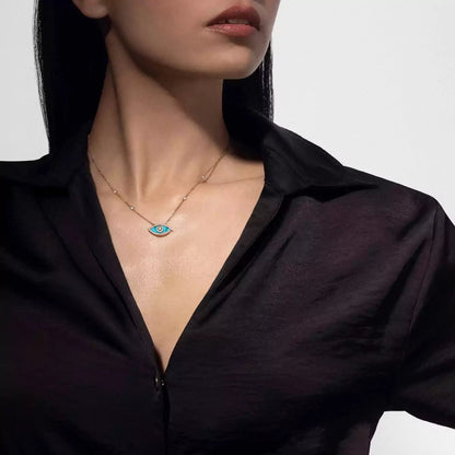 [Plus&Max]Lucky Eye Diamond Necklace in Rose Gold and Turquoise