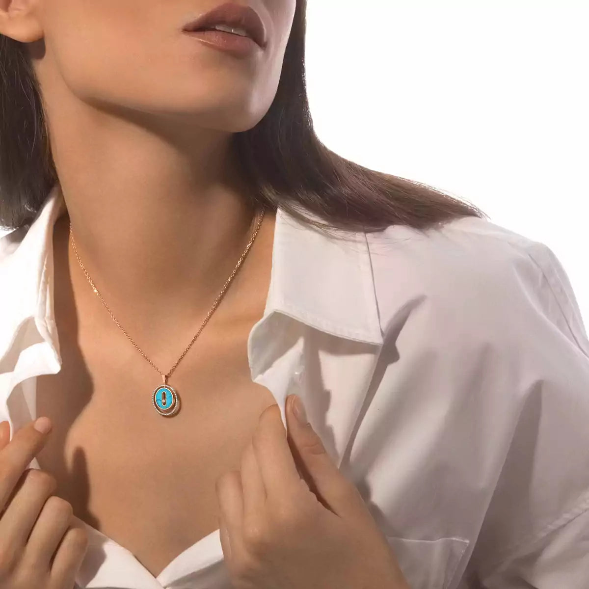 [Plus&Max]Lucky Move Diamond Necklace in Rose Gold and White Mother-of-Pearl