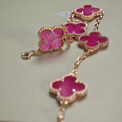 [Plus&Max]NEW CLOVER 5 MOTIFS PINK ENAMEL BRACELET