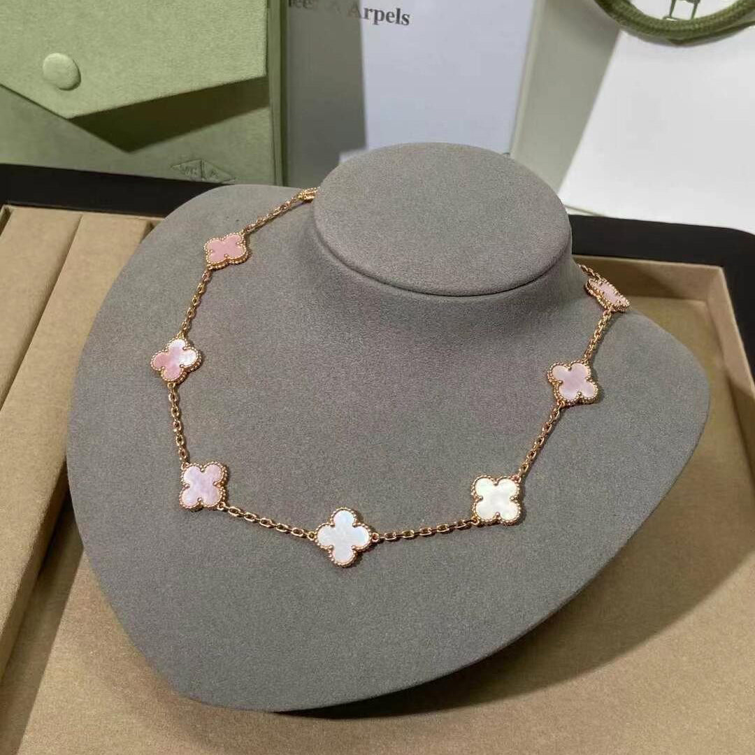 [Plus&Max]CLOVER 10 MOTIFS PINK MOP NECKLACE