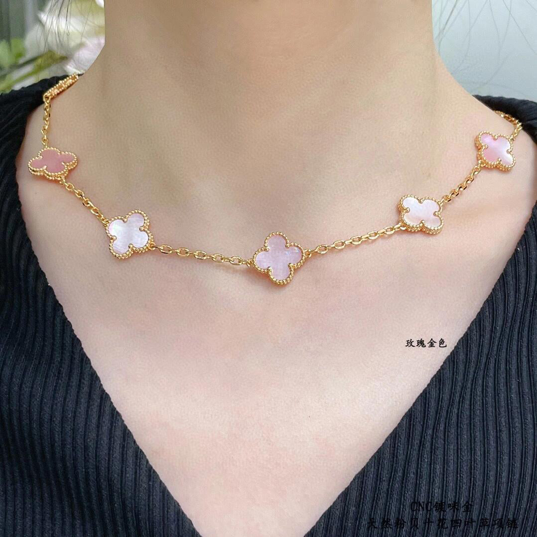 [Plus&Max]CLOVER 10 MOTIFS PINK MOP NECKLACE