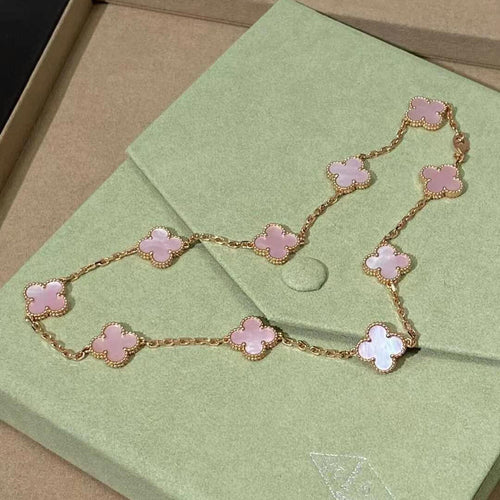 [Plus&Max]CLOVER 10 MOTIFS PINK MOP NECKLACE