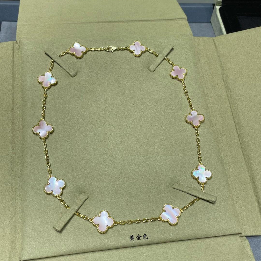 [Plus&Max]CLOVER 10 MOTIFS PINK MOP NECKLACE