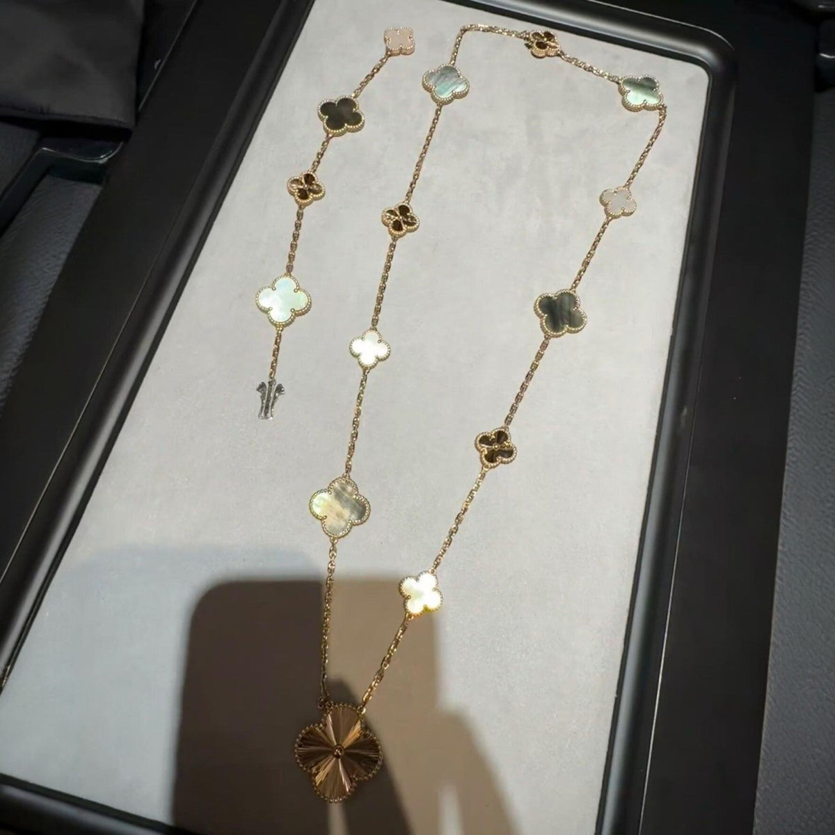 [Plus&Max]DETACHABLE CLOVER 15(11+4) FLOWER ROSE GOLD NECKLACE SET