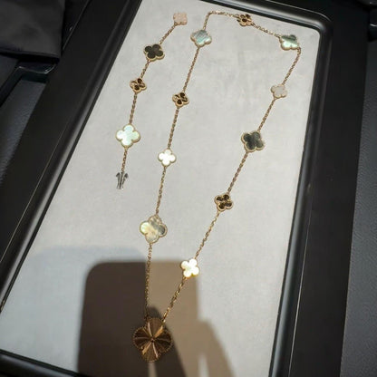 [Plus&Max]DETACHABLE CLOVER 15(11+4) FLOWER ROSE GOLD NECKLACE SET