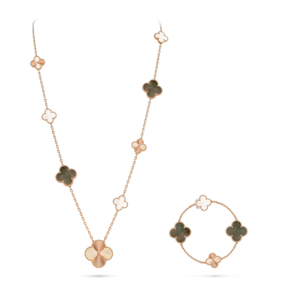 [Plus&Max]DETACHABLE CLOVER 15(11+4) FLOWER ROSE GOLD NECKLACE SET