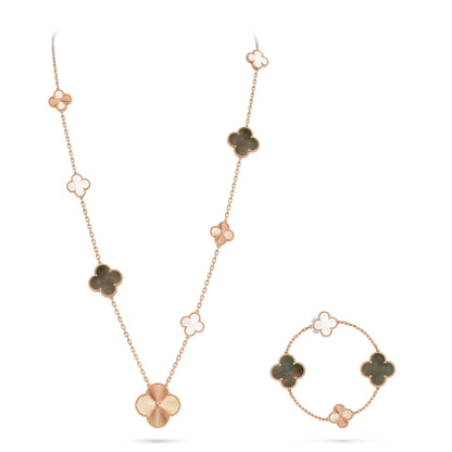 [Plus&Max]DETACHABLE CLOVER 15(11+4) FLOWER ROSE GOLD NECKLACE SET
