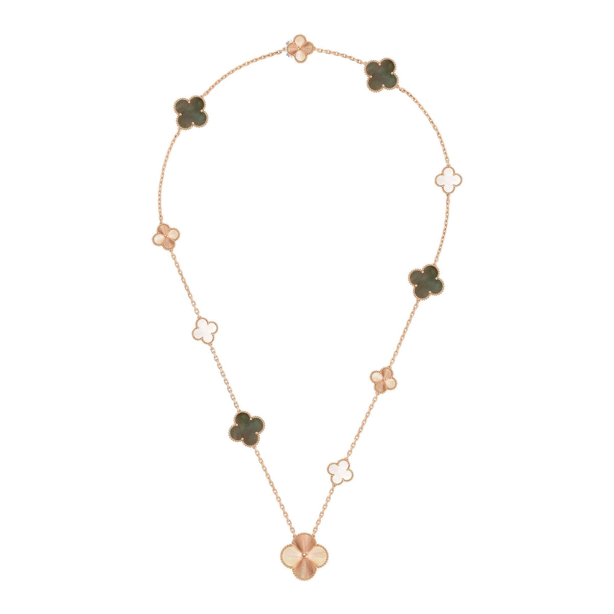 [Plus&Max]DETACHABLE CLOVER 15(11+4) FLOWER ROSE GOLD NECKLACE SET