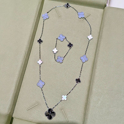 [Plus&Max]DETACHABLE CLOVER 15(11+4) FLOWER SILVER NECKLACE SET
