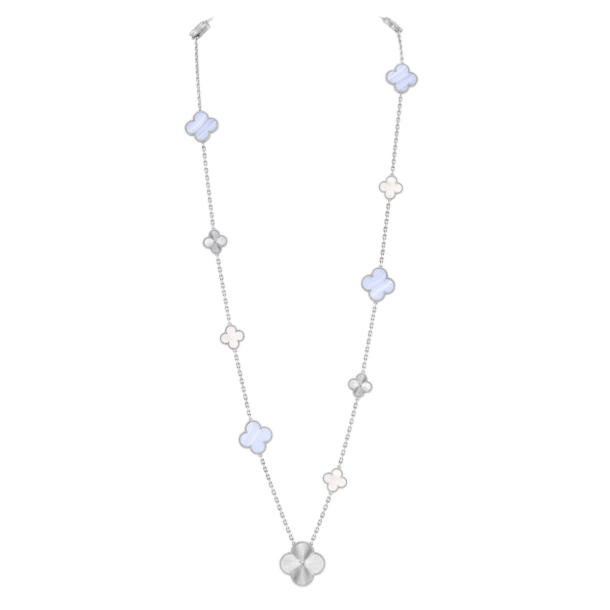 [Plus&Max]DETACHABLE CLOVER 15(11+4) FLOWER SILVER NECKLACE SET
