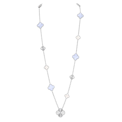 [Plus&Max]DETACHABLE CLOVER 15(11+4) FLOWER SILVER NECKLACE SET