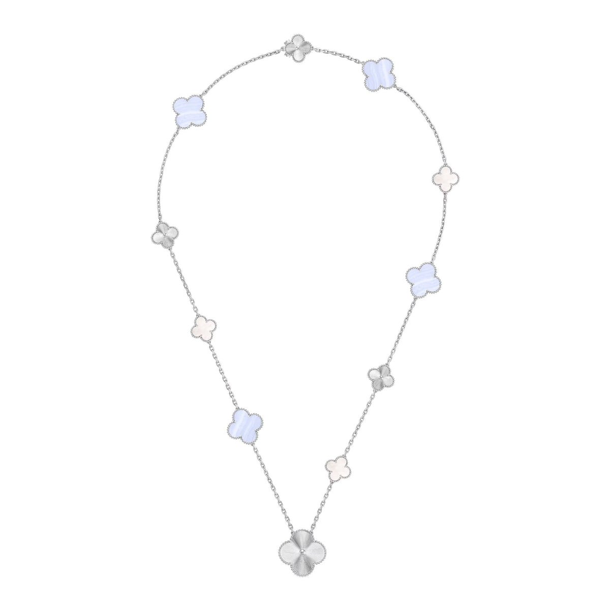 [Plus&Max]DETACHABLE CLOVER 15(11+4) FLOWER SILVER NECKLACE SET