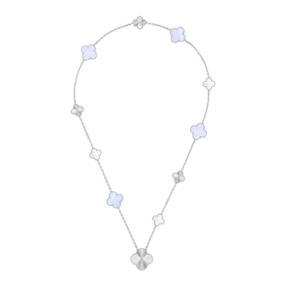 [Plus&Max]DETACHABLE CLOVER 15(11+4) FLOWER SILVER NECKLACE SET