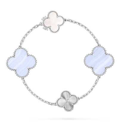 [Plus&Max]DETACHABLE CLOVER 15(11+4) FLOWER SILVER NECKLACE SET