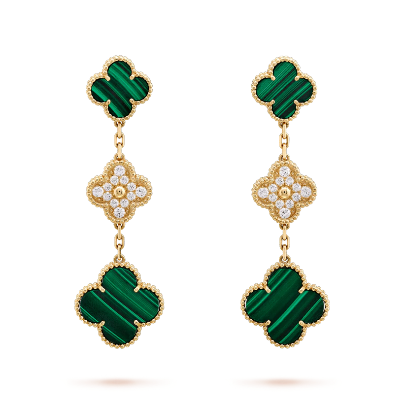 [Plus&Max]CLOVER EARRINGS GOLD MALACHITE DIAMOND 3 MOTIF
