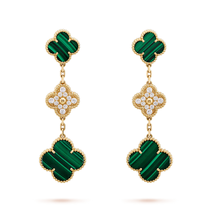 [Plus&Max]CLOVER EARRINGS GOLD MALACHITE DIAMOND 3 MOTIF