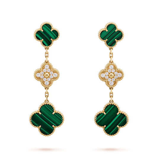 [Plus&Max]CLOVER EARRINGS GOLD MALACHITE DIAMOND 3 MOTIF