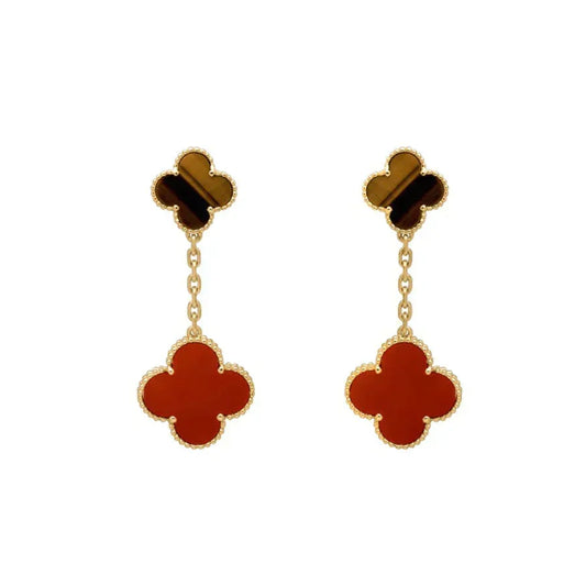 [Plus&Max]CLOVER  2 MOTIF  TIGER EYE CARNELIAN EARRINGS