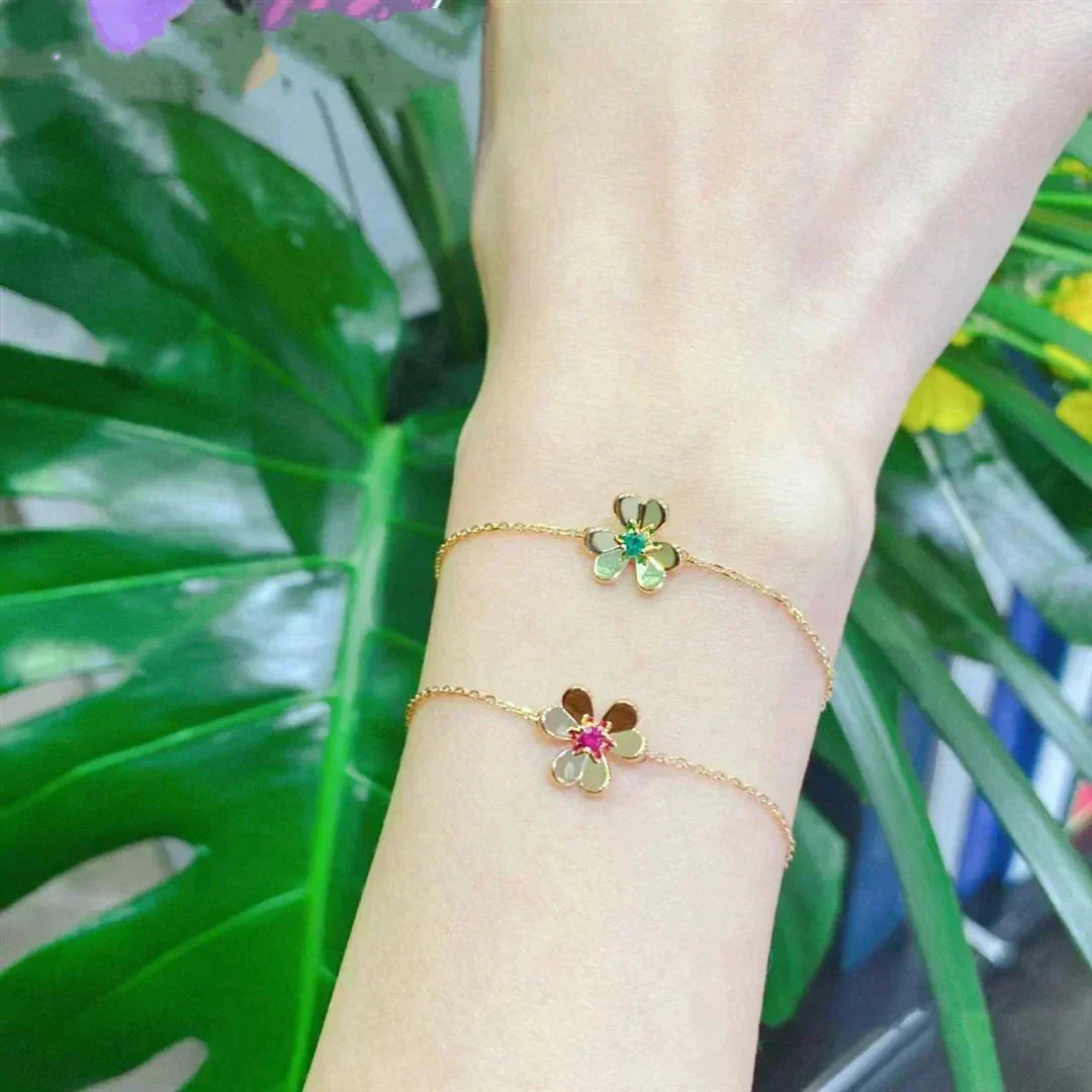 [Plus&Max]FRIVOLE GOLD FLOWER PINK MALACHITE BRACELET