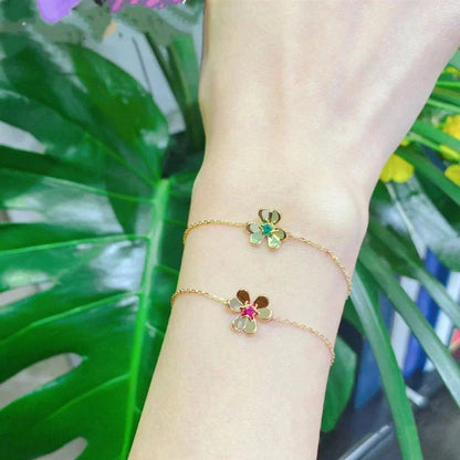 [Plus&Max]FRIVOLE GOLD FLOWER PINK MALACHITE BRACELET