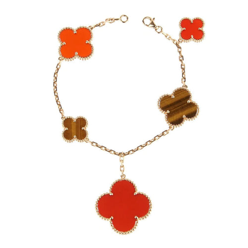 [Plus&Max]CLOVER BRACELET 5 MOTIFS CARNELIAN TIGER EYE