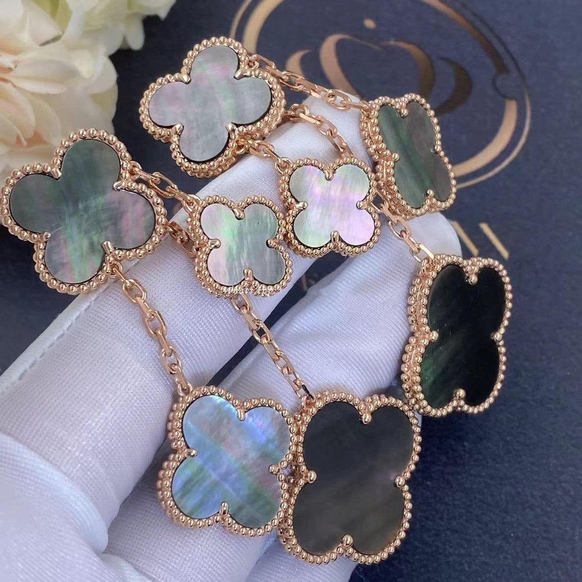 [Plus&Max]CLOVER EARRINGS DARK MOP 4 MOTIFS ROSE GOLD