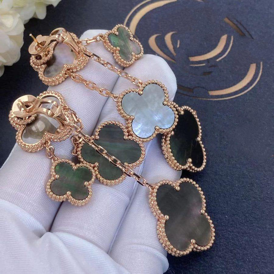 [Plus&Max]CLOVER EARRINGS DARK MOP 4 MOTIFS ROSE GOLD