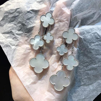 [Plus&Max]CLOVER EARRINGS WHITE MOP 4 MOTIFS SILVER