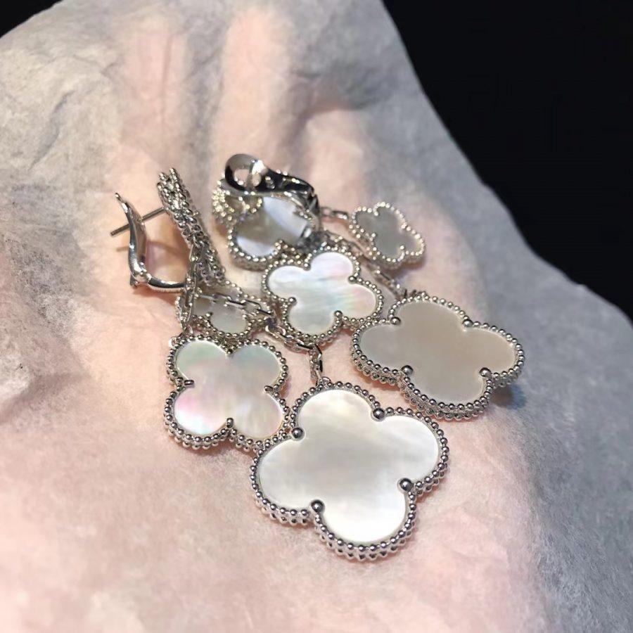 [Plus&Max]CLOVER EARRINGS WHITE MOP 4 MOTIFS SILVER