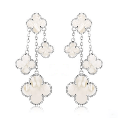 [Plus&Max]CLOVER EARRINGS WHITE MOP 4 MOTIFS SILVER