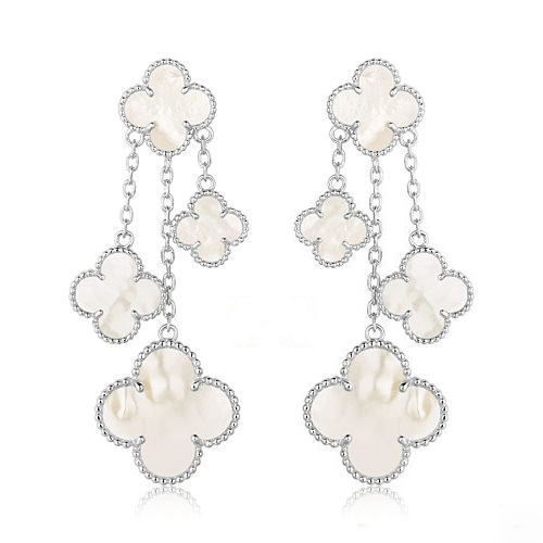 [Plus&Max]CLOVER EARRINGS WHITE MOP 4 MOTIFS SILVER