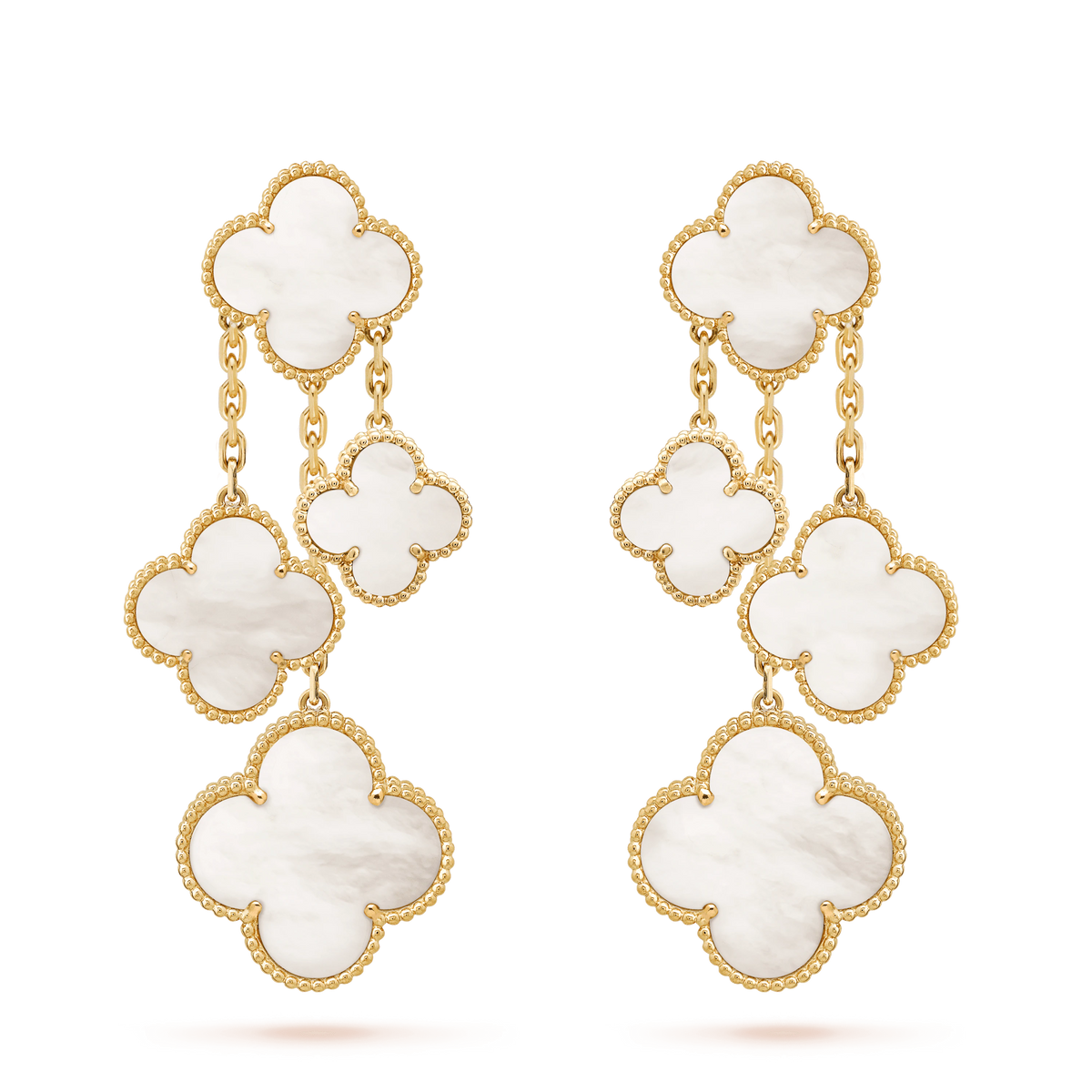 [Plus&Max]CLOVER EARRINGS WHITE MOP 4 MOTIFS GOLD