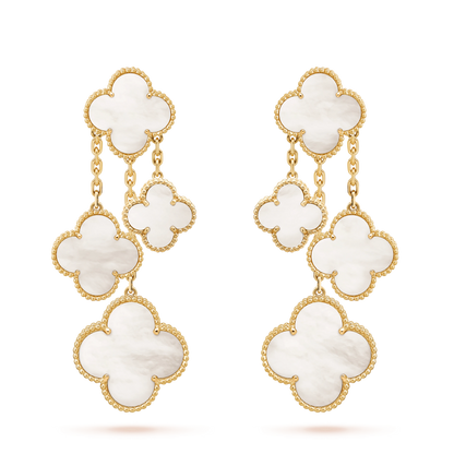 [Plus&Max]CLOVER EARRINGS WHITE MOP 4 MOTIFS GOLD