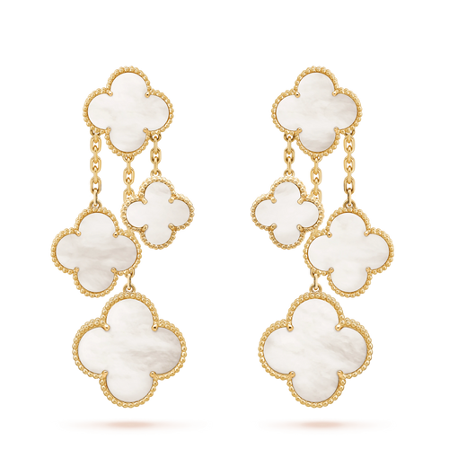 [Plus&Max]CLOVER EARRINGS WHITE MOP 4 MOTIFS GOLD