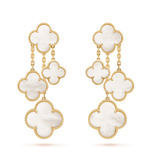 [Plus&Max]CLOVER EARRINGS WHITE MOP 4 MOTIFS GOLD