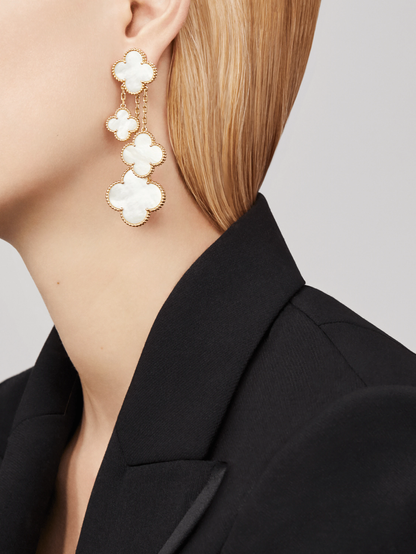[Plus&Max]CLOVER EARRINGS WHITE MOP 4 MOTIFS GOLD