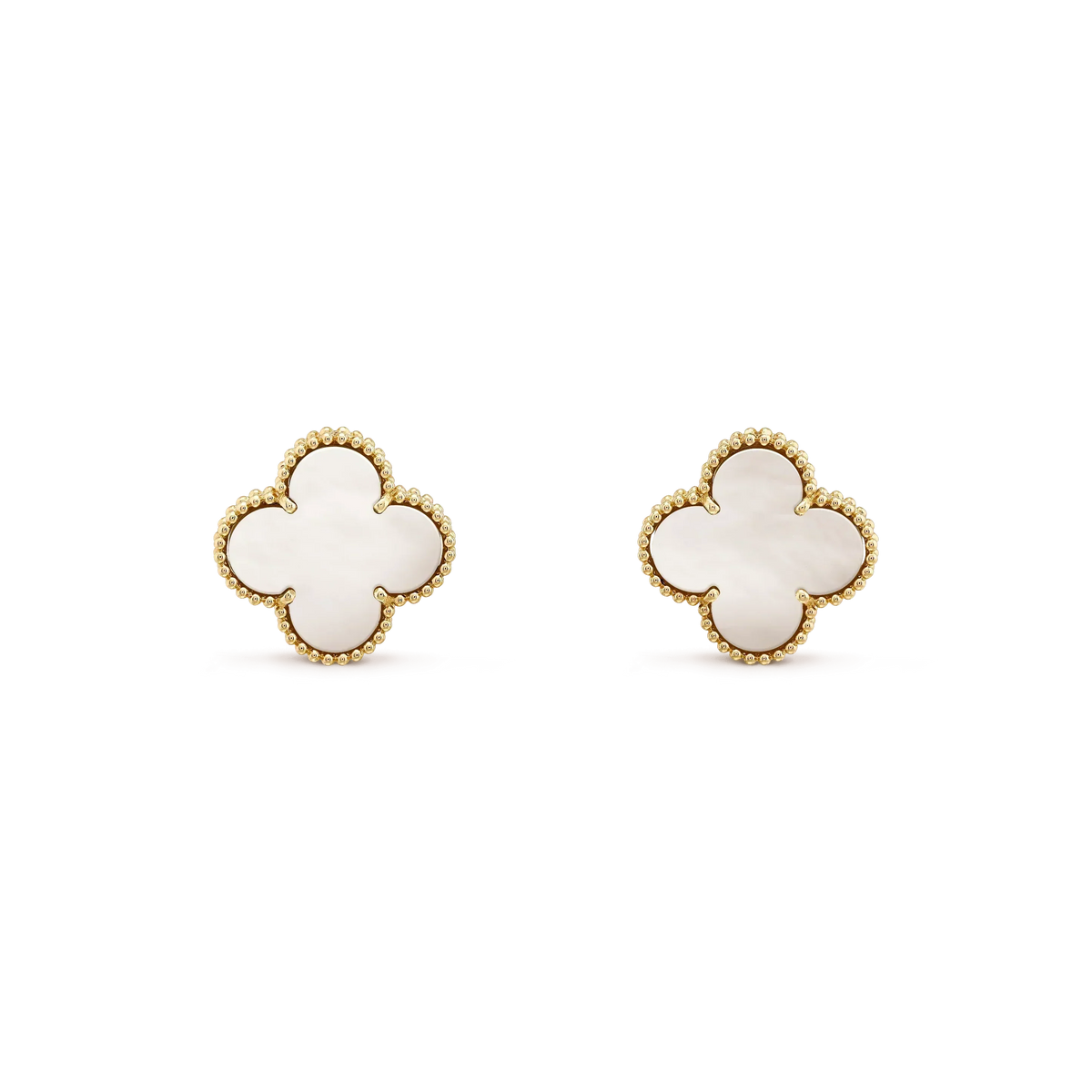 [Plus&Max]CLOVER MEDIUM 1 MOTIFS  WHITE MOP STUD EARRINGS