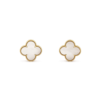 [Plus&Max]CLOVER MEDIUM 1 MOTIFS  WHITE MOP STUD EARRINGS