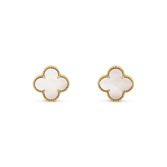 [Plus&Max]CLOVER MEDIUM 1 MOTIFS  WHITE MOP STUD EARRINGS