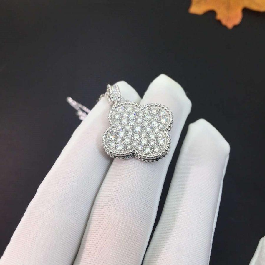 [Plus&Max]CLOVER 25MM SILVER FULL DIAMOND BIG CLOVER NECKLACE