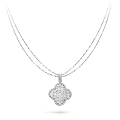 [Plus&Max]CLOVER 25MM SILVER FULL DIAMOND BIG CLOVER NECKLACE