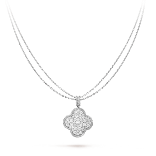 [Plus&Max]CLOVER 25MM SILVER FULL DIAMOND BIG CLOVER NECKLACE