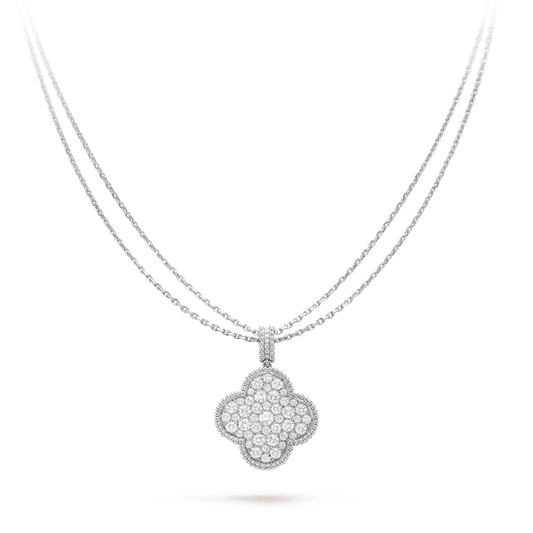 [Plus&Max]CLOVER 25MM SILVER FULL DIAMOND BIG CLOVER NECKLACE