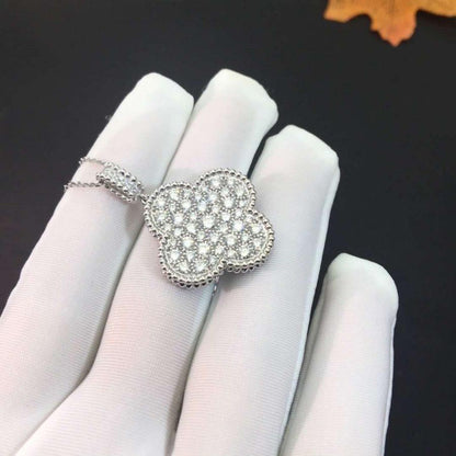 [Plus&Max]CLOVER 25MM SILVER FULL DIAMOND BIG CLOVER NECKLACE