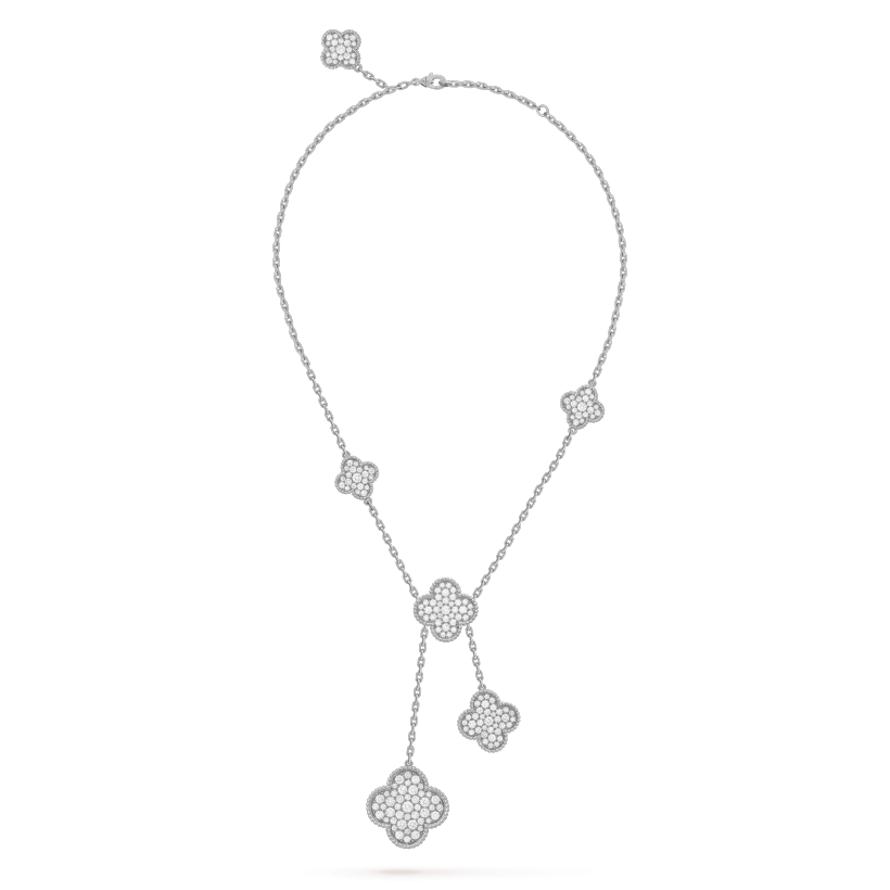 [Plus&Max]CLOVER 5 MOTIFS SILVER DIAMONDS NECKLACE