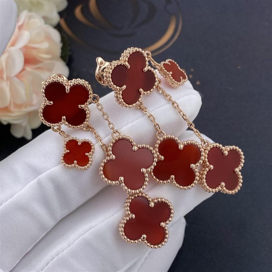 [Plus&Max]CLOVER EARRINGS CARNELIAN 4 MOTIFS PINK GOLD
