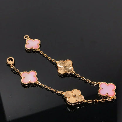 [Plus&Max]LUCKY CLOVER 5-MOTIF BRACELET - PINK MOTHER-OF-PEARL COLLECTION
