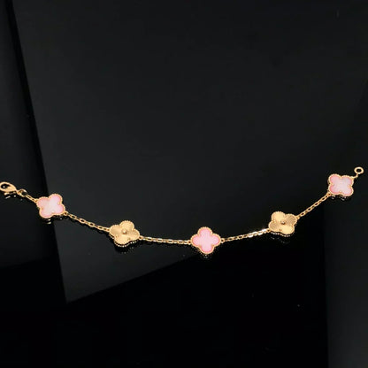 [Plus&Max]LUCKY CLOVER 5-MOTIF BRACELET - PINK MOTHER-OF-PEARL COLLECTION