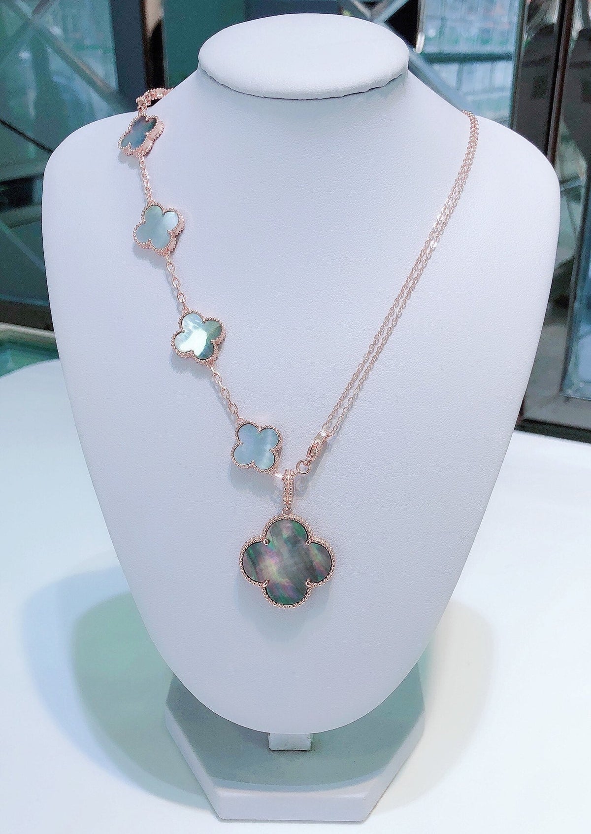 [Plus&Max]COMBINED BRACELET 5 MOTIFS AND NECKLACE DARK MOP ROSE GOLD